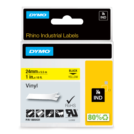 Dymo RHINO 1805431 vinyl black on yellow 24mm