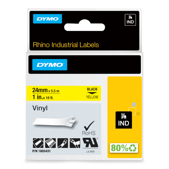 Dymo Rhino 1805431 24mm Vinyl black on yellow Dymo Rhino 1805431 24mm Vinyl black on yellow