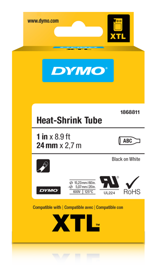 DYMO 1868809 XTL Heat-Shrink Tube 6mm Black on White