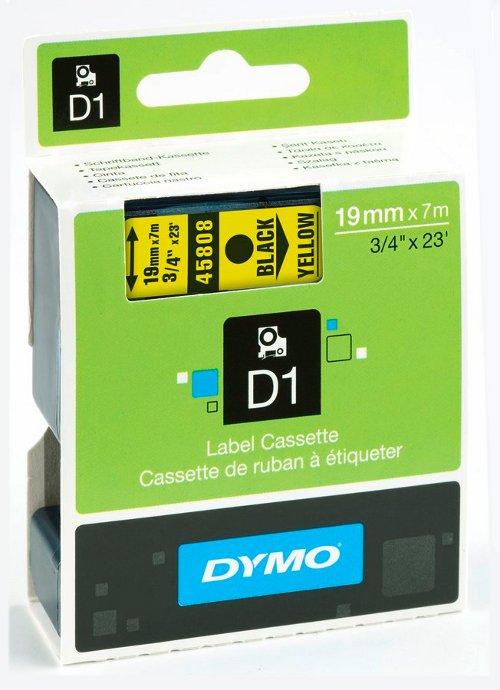 Dymo S0720880 D1 45808 Tape 19mm x 7m Black on Yellow