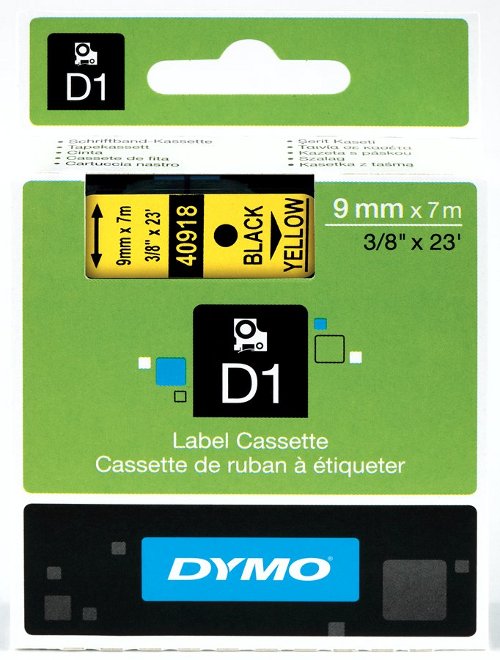 Dymo S0720730 D1 40918 Tape 9mm x 7m Black on Yellow