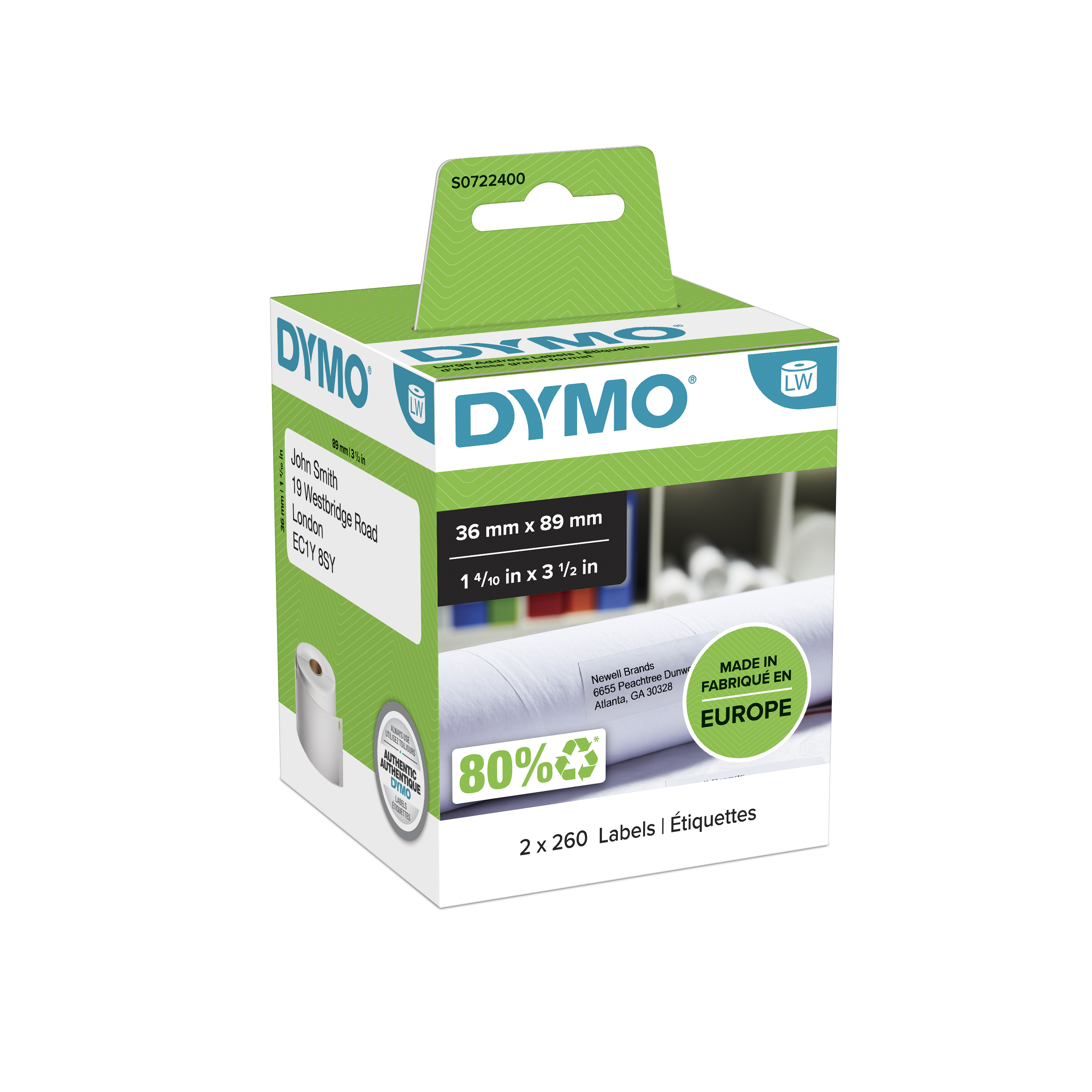 Dymo 99012 Large Address Labels 36x89 mm, paper, white