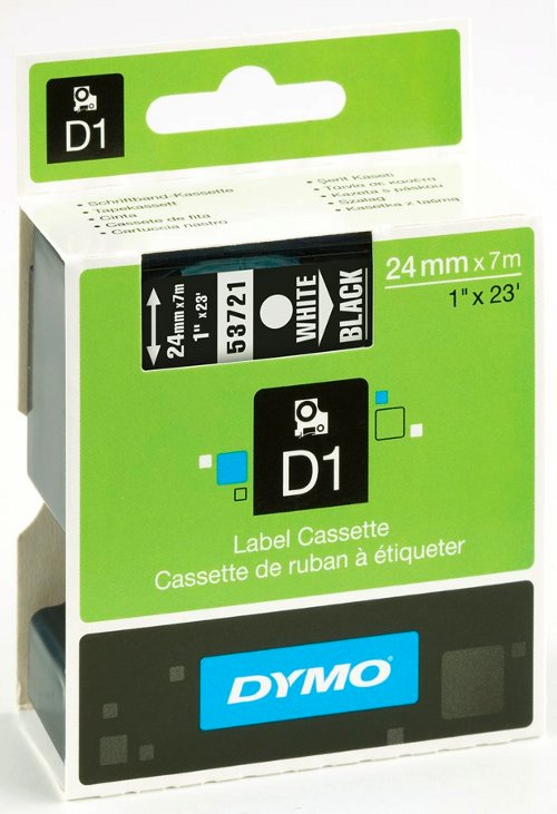 Dymo S0721010 D1 53721 Tape 24mm x 7m White on Black 