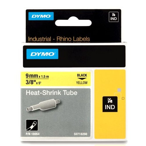 Dymo RHINO 18054 heat shrink tubing black on yellow 9mm