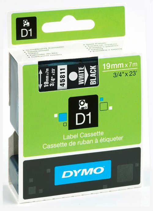 Dymo S0720910 D1 45811 Tape 19mm x 7m White on Black