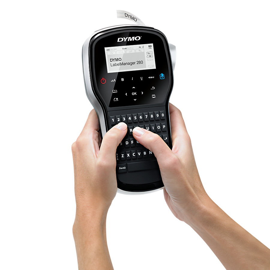 The LabelManager 280 is a portable printer with a handy keyboard with PC layout