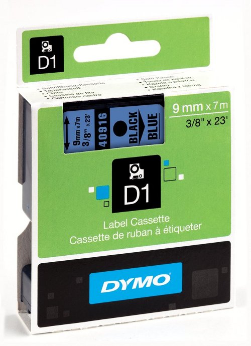 Dymo S0720710 D1 40916 Tape 9mm x 7m Black on Blue