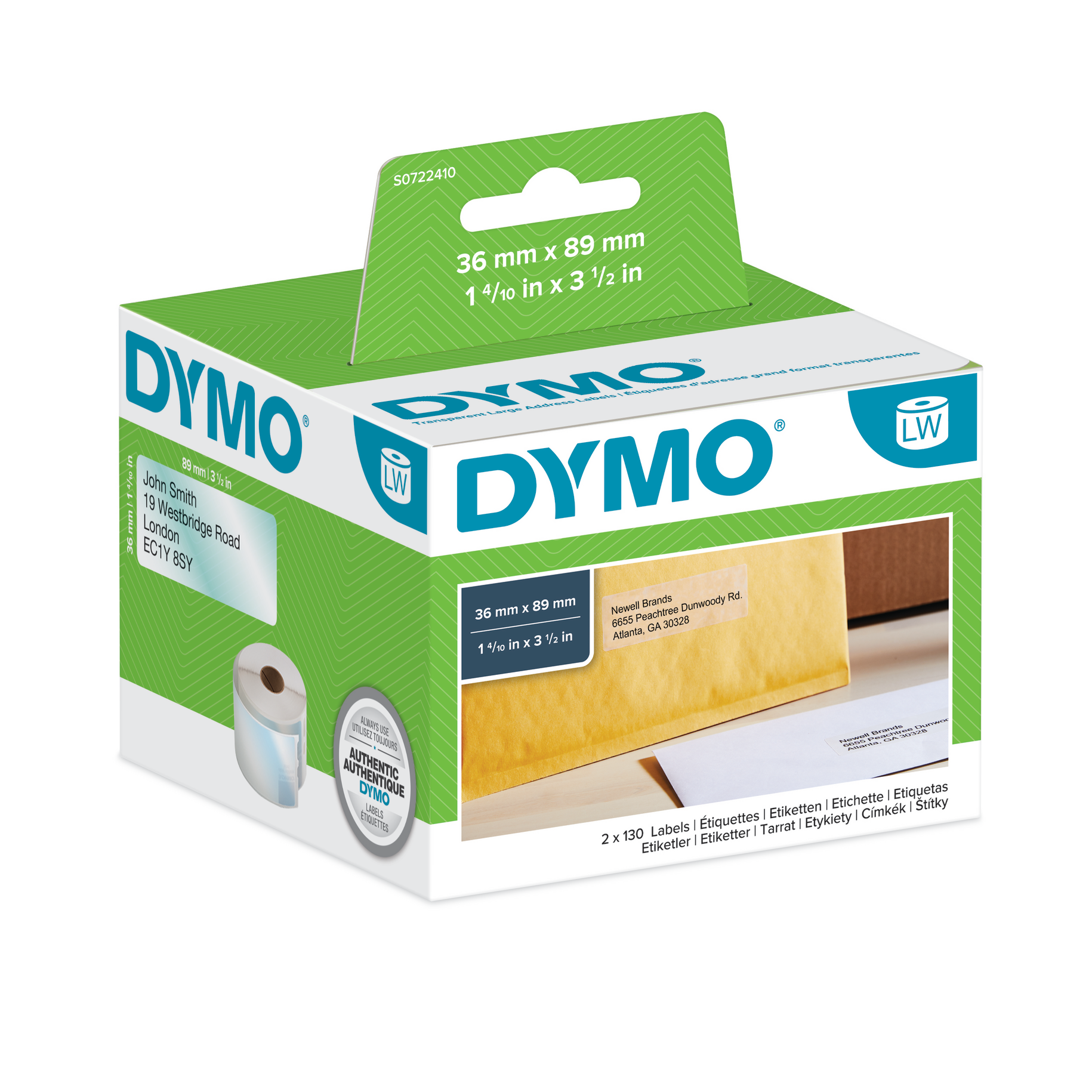 Dymo 99013 Large Address Labels 36x89 mm, Transparent Plastic