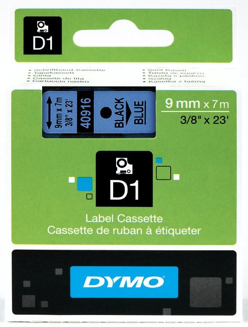 Dymo S0720710 D1 40916 Tape 9mm x 7m Black on Blue