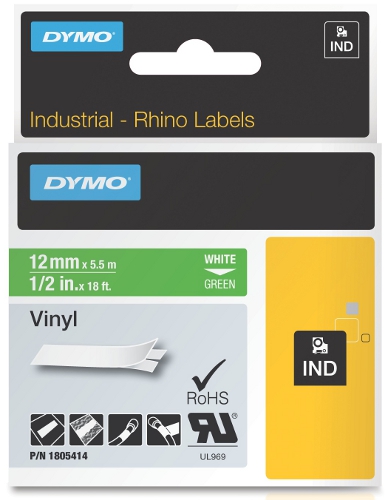 Dymo RHINO 1805414 vinyl white on green 12mm