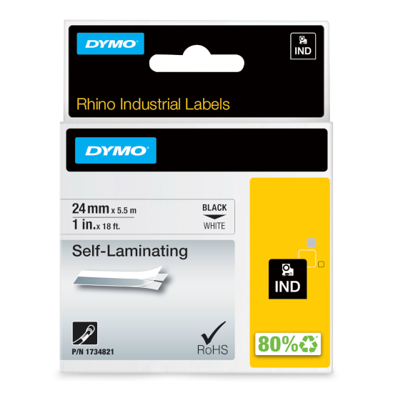 Dymo RHINO 1734821 self-laminating vinyl black on white 24mm