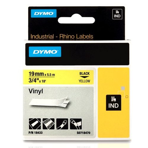 Dymo 18433 RHINO vinyl black on yellow 19mm Dymo 18433 RHINO vinyl black on yellow 19mm