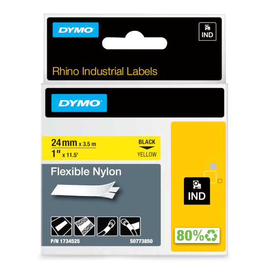 Dymo RHINO 1734525 flexible nylon tape black on yellow 24mm