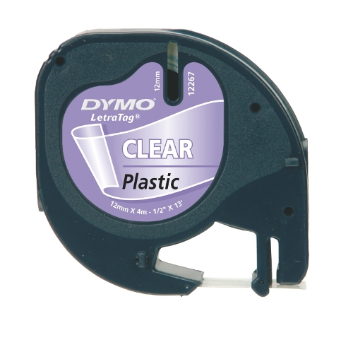 LetraTag black text on transparant plastic tape 12267