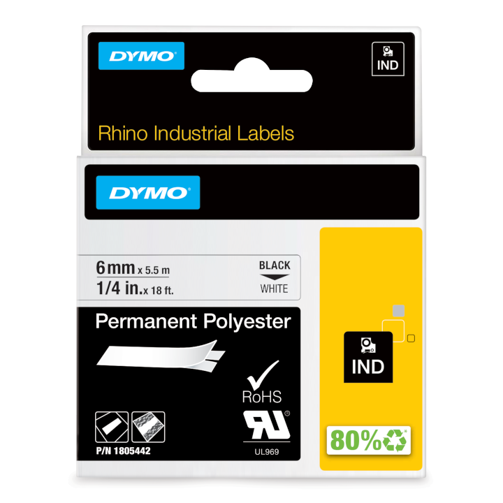 Rhino 1805442 Permanent Polyester 6mm black on white