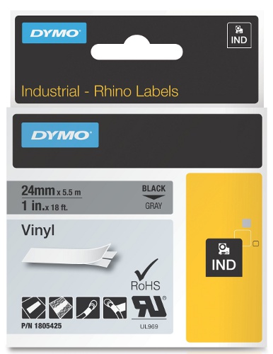 Dymo RHINO 1805425 vinyl black on grey 24mm - EOL