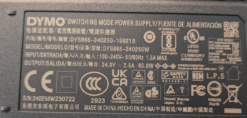 DYMO Labelwriter power adapter