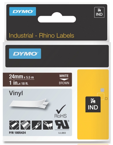 Dymo RHINO 1805424 vinyl white on brown 24mm - EOL