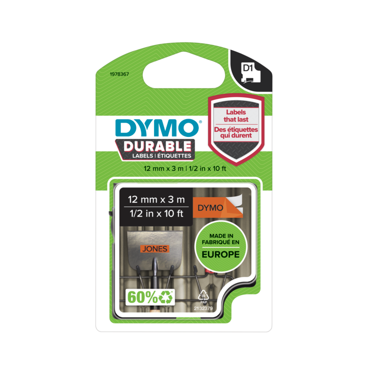 Dymo 1978367 Durable D1 tape zwart op oranje