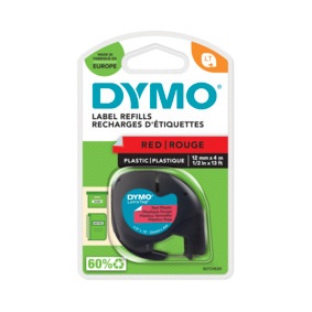 Dymo 91203 LetraTag plastic tape zwart op rood 12mm