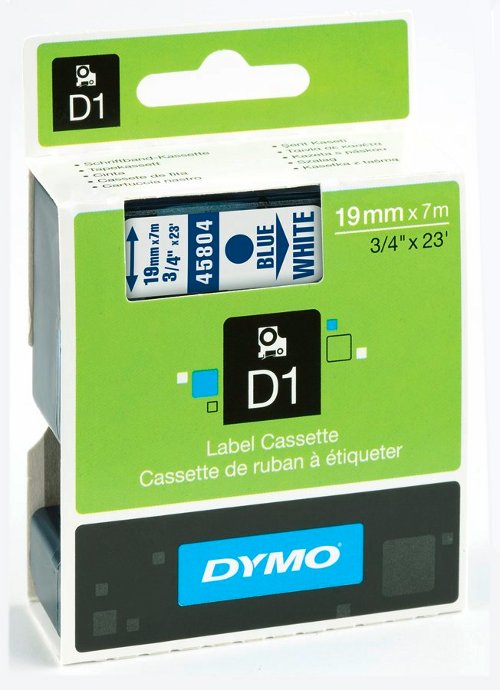 Dymo S0720840 D1 45804 Tape 19mm x 7m Blue on White