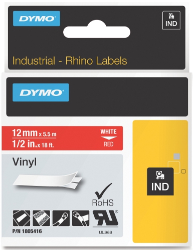 Dymo RHINO 1805416 vinyl white on red 12mm