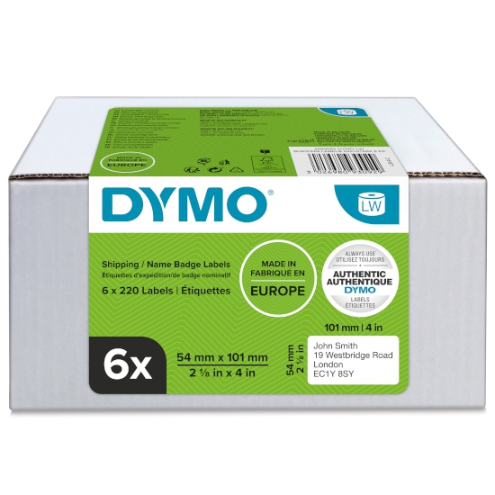 Dymo 2093092 6-pack LW label, 54x101mm, paper, white, permanent (99014)