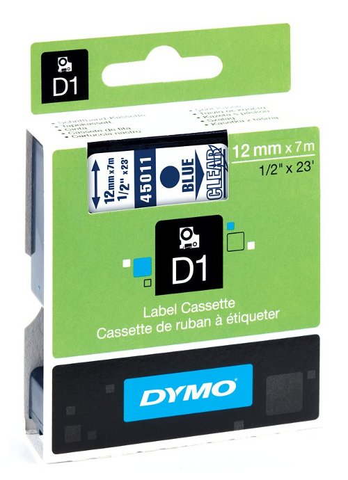 Dymo S0720510 D1 45011 Tape 12mm x 7m Blue on Clear