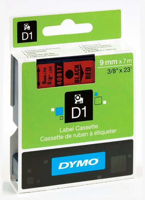 Dymo S0720720 D1 40917 Tape 9mm x 7m Black on Red