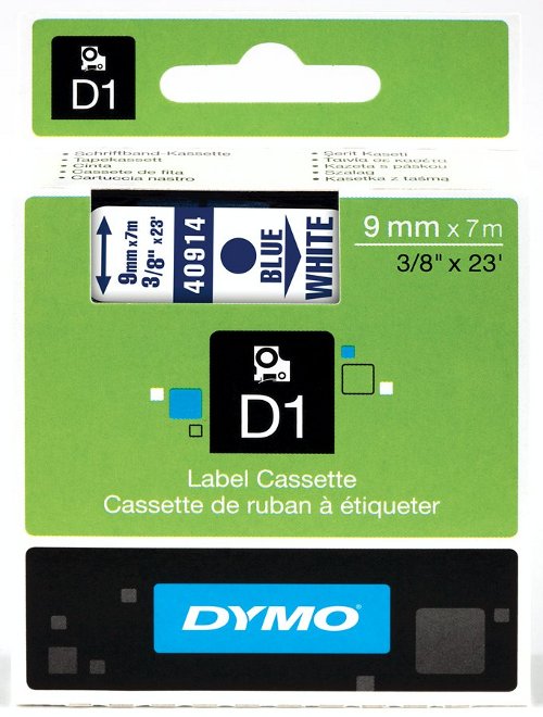 Dymo S0720690 D1 40914 Tape 9mm x 7m Blue on White