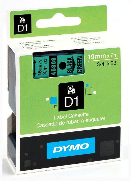 Dymo S0720890 D1 45809 Tape 19mm x 7m Black on Green