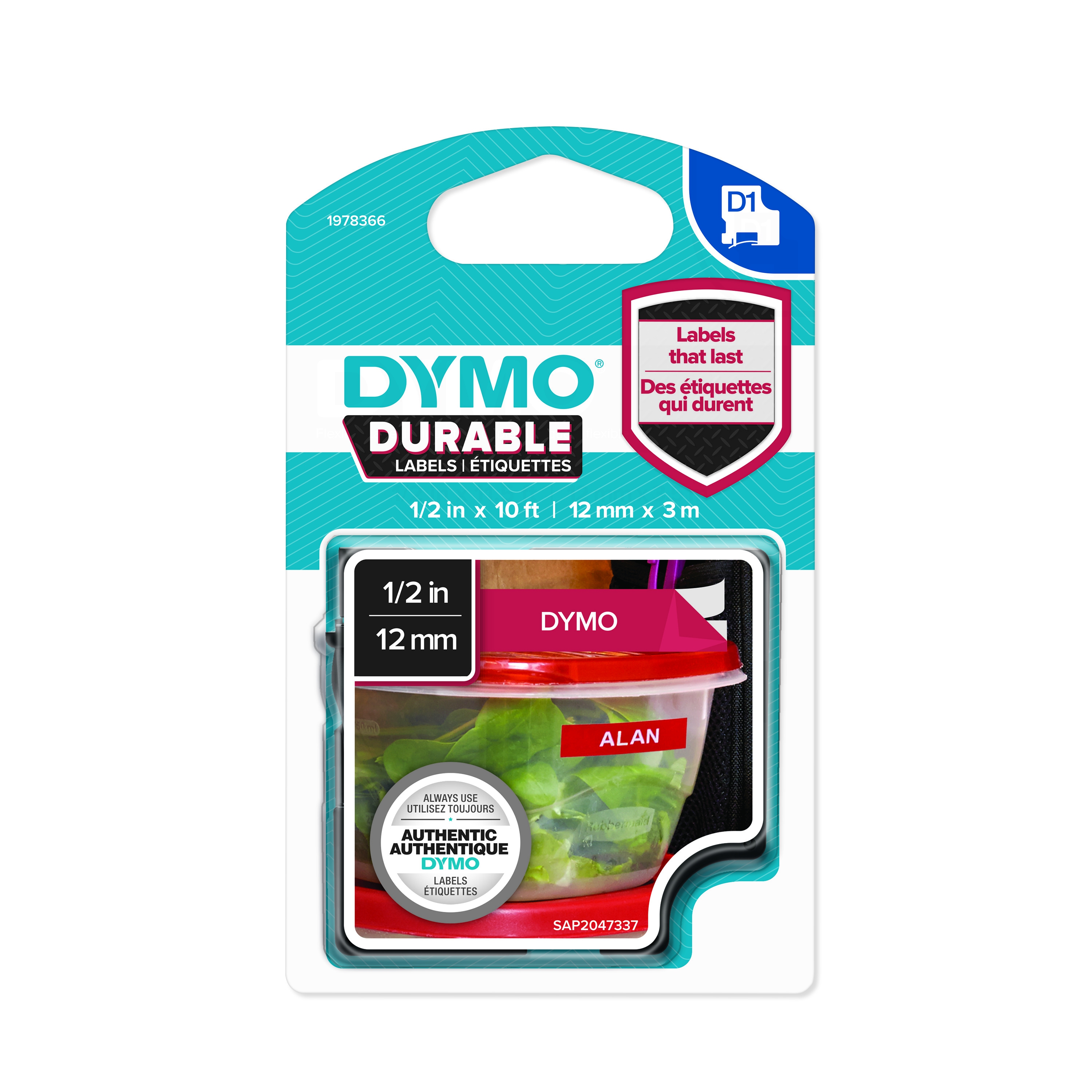 Dymo 1978366 durable D1 tape white on red 12mm Dymo 1978366 durable D1 tape white on red 12mm