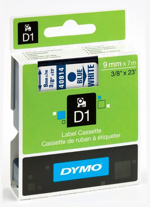 Dymo S0720690 D1 40914 Tape 9mm x 7m Blue on White