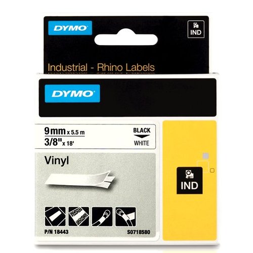 Dymo RHINO 18443 vinyl black on white 9mm 