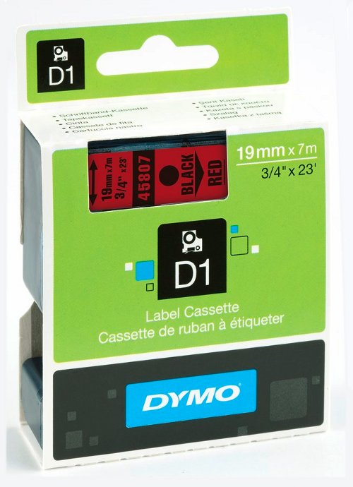 Dymo S0720870 D1 45807 Tape 19mm x 7m Black on Red