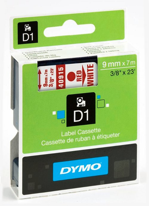 Dymo S0720700 D1 40915 Tape 9mm x 7m Red on White - EOL