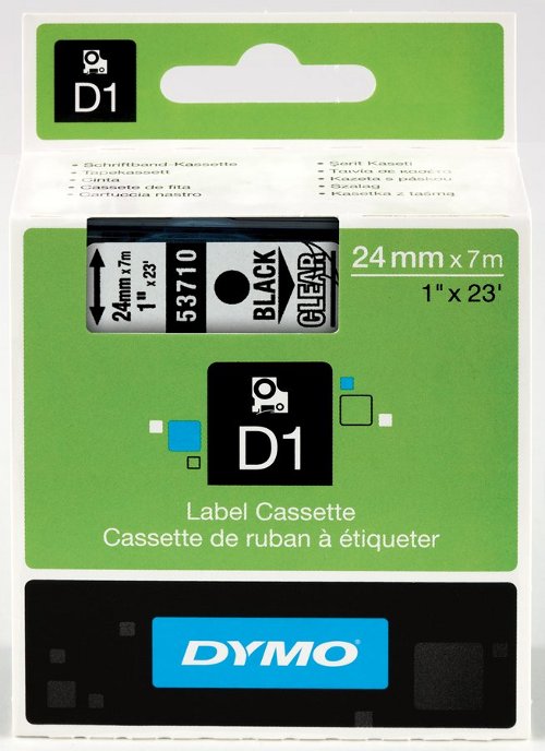 Dymo S0720920 D1 53710 Tape 24mm x 7m Black on Transparent