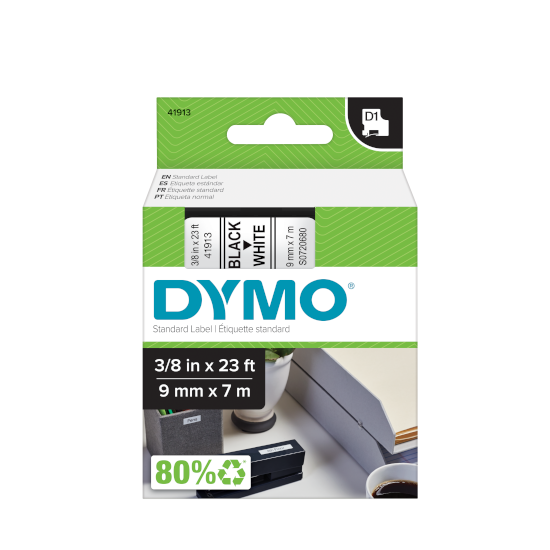 Dymo S0720680 D1 40913 Tape 9mm x 7m Black on White