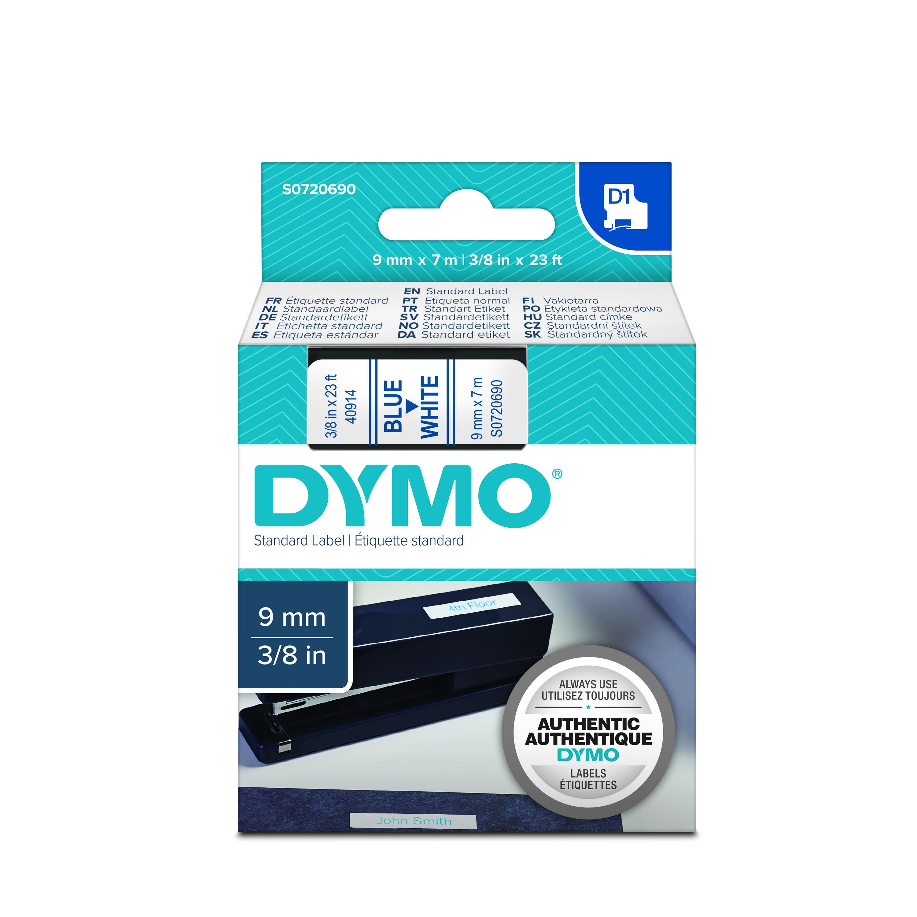 Dymo S0720690 D1 40914 Tape 9mm x 7m Blue on White