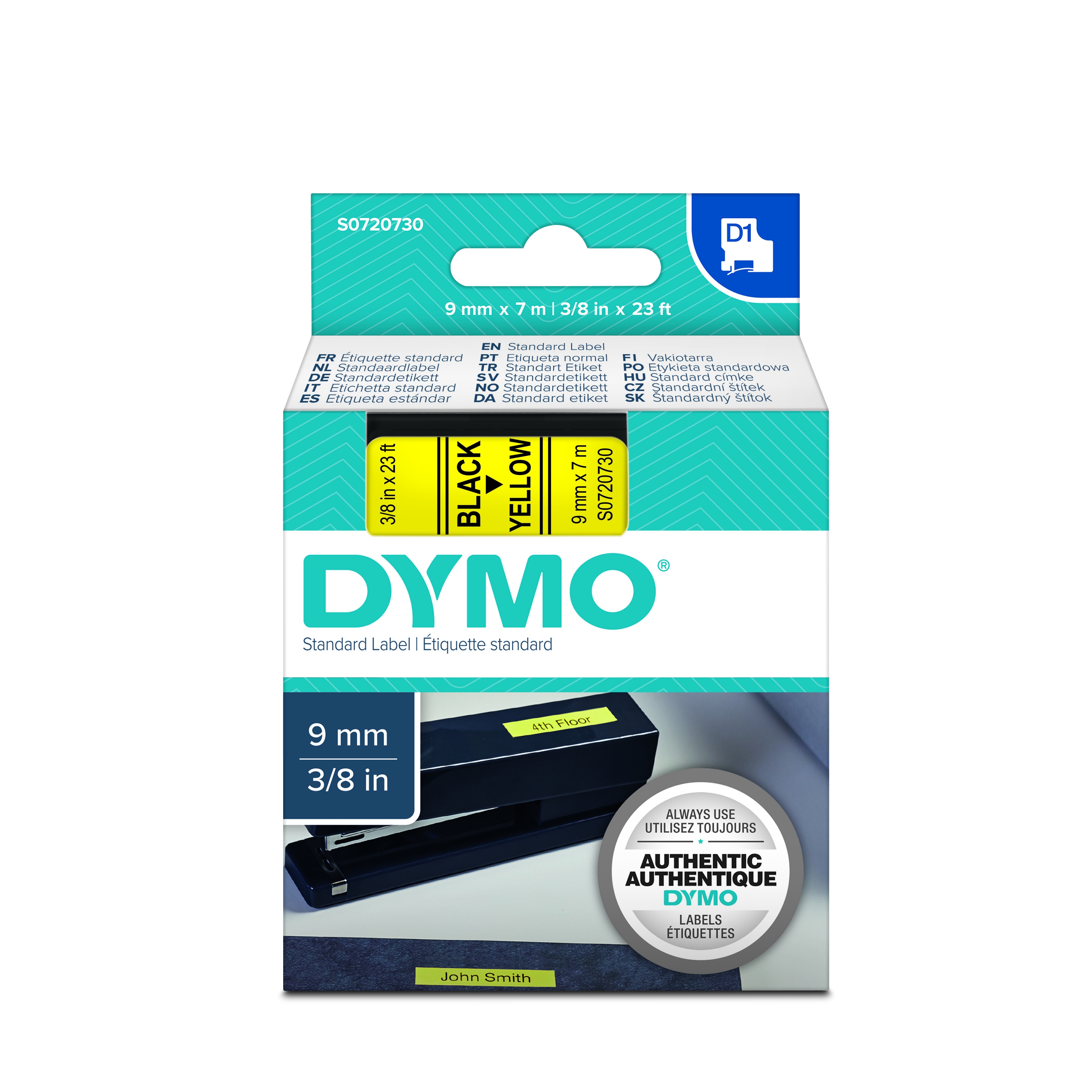 Dymo S0720730 D1 40918 Tape 9mm x 7m Black on Yellow