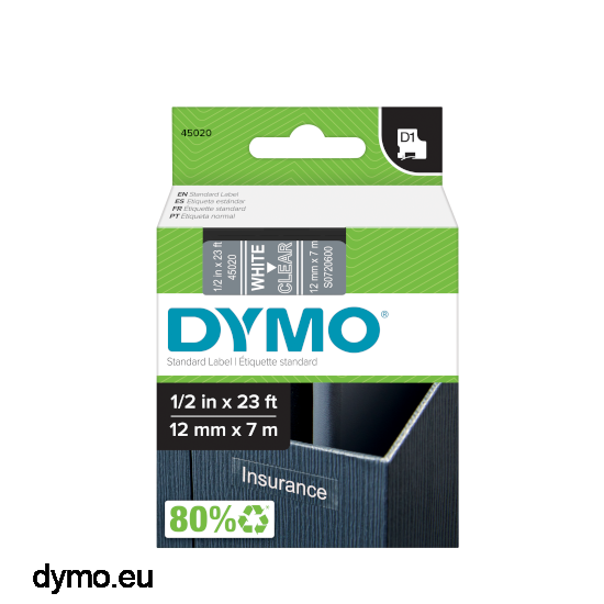 Recharge dymo d1 12mmx7m noir/transparent