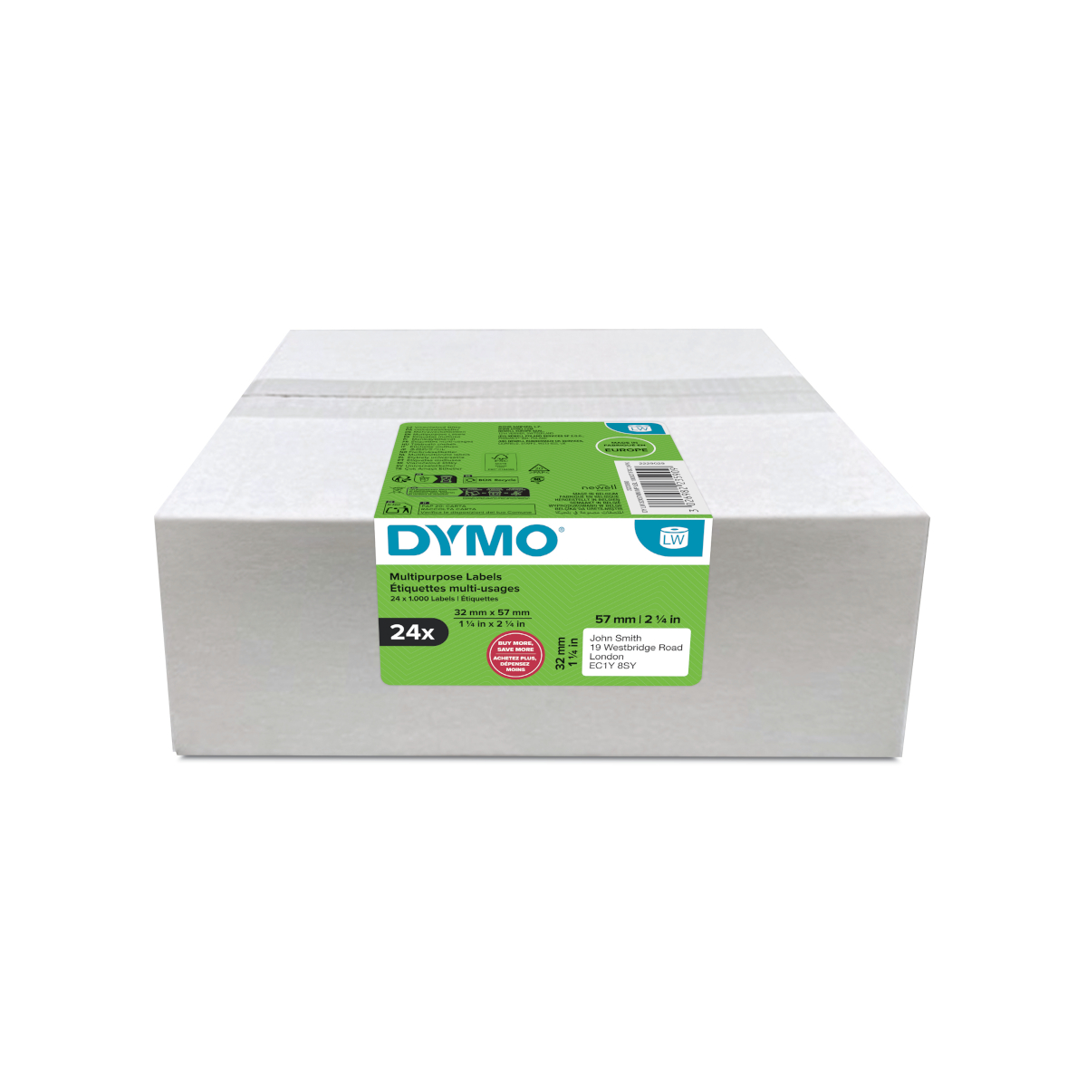 Dymo 2223590 24-pack LW etiket 32x57mm wit papier, verwijderbaar