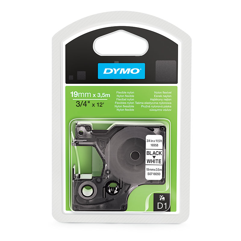 Dymo S0718050 D1 16958 Flexible Nylon Tape 19mm x 3,5m Black on White