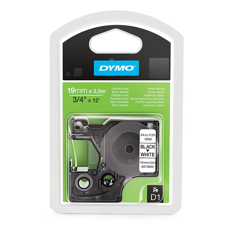 Dymo 16958 D1 flexible nylon 19mm black on white Dymo 16958 D1 flexible nylon 19mm black on white