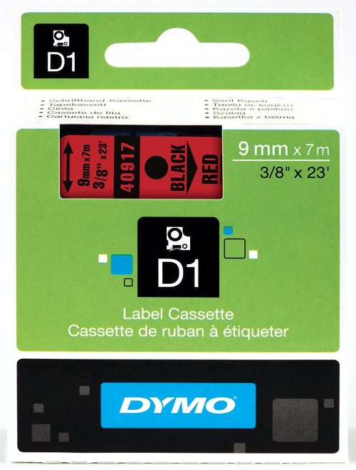 Dymo S0720720 D1 40917 Tape 9mm x 7m Black on Red