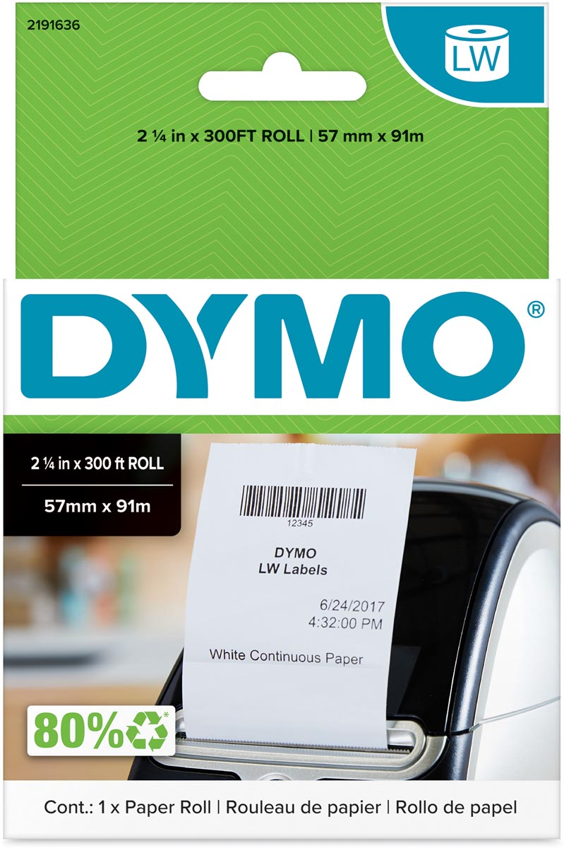 Dymo 2191636 continuous paper 57mm x 91m, non-adhesive