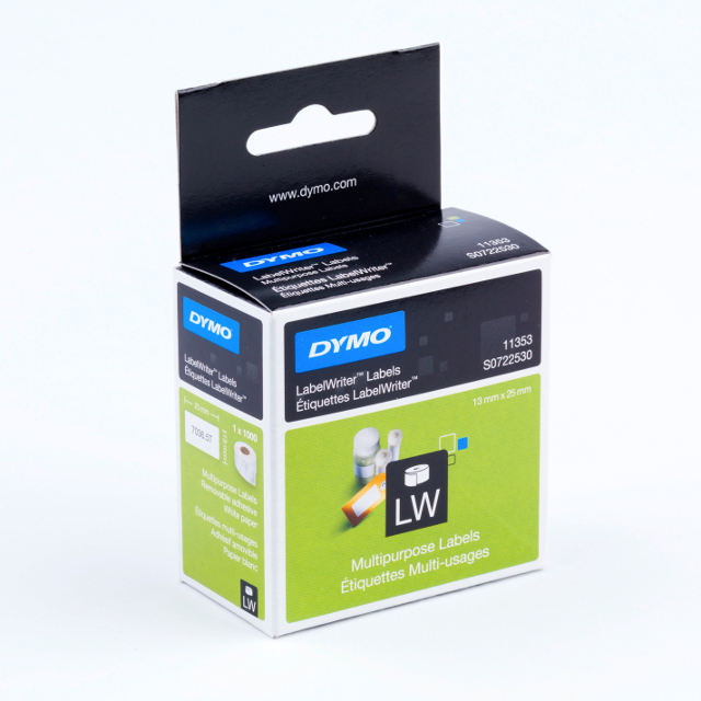 Dymo 11353 Multi Purpose Labels, 2-in-1, 13x25 mm / 0,5 x 1,0 inch, removable