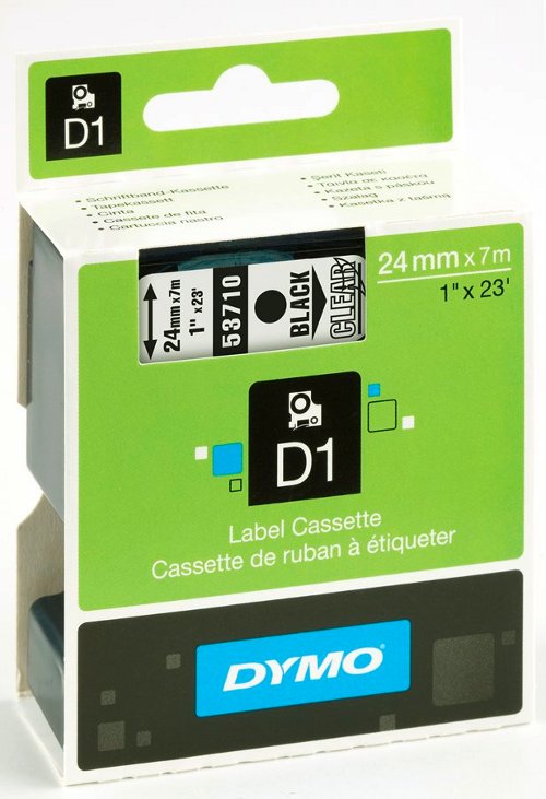 Dymo S0720920 D1 53710 Tape 24mm x 7m Black on Transparent