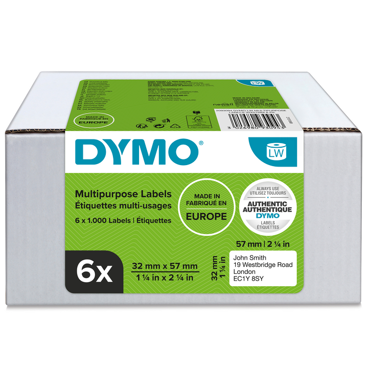 Dymo 2093094 label 11354, 6-pack 32x57mm paper, white, removable