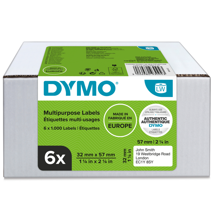 Dymo 2093094 label 6-pack 32x57mm white paper, removable Dymo 2093094 label 6-pack 32x57mm white paper, removable